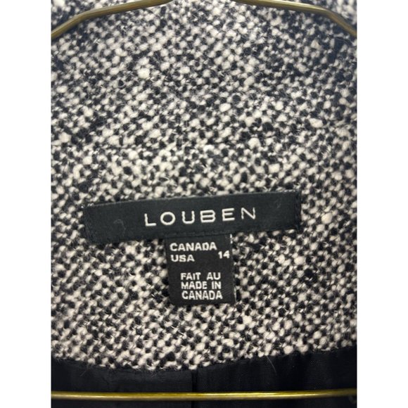 Louben Womens Suit Jacket Blazer Black White Tweed Button Braided Trim Collar 14 - Picture 8 of 8